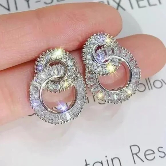 NEW 925 Sterling Silver Diamond Hoop Earrings, beautiful Earrings, cute Earrings - Picture 3 of 8